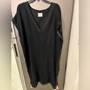 Handloom Black Ela Kaftan 100% Crinkled Cotton One Size Boho Resortwear Mob Wife